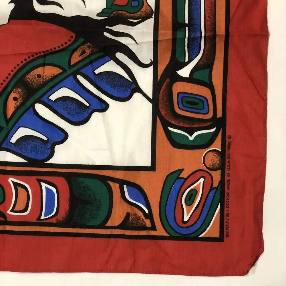 Red Bandana 90s Native American Wolf Coyote Hawk Western USA Vintage Retro PNW